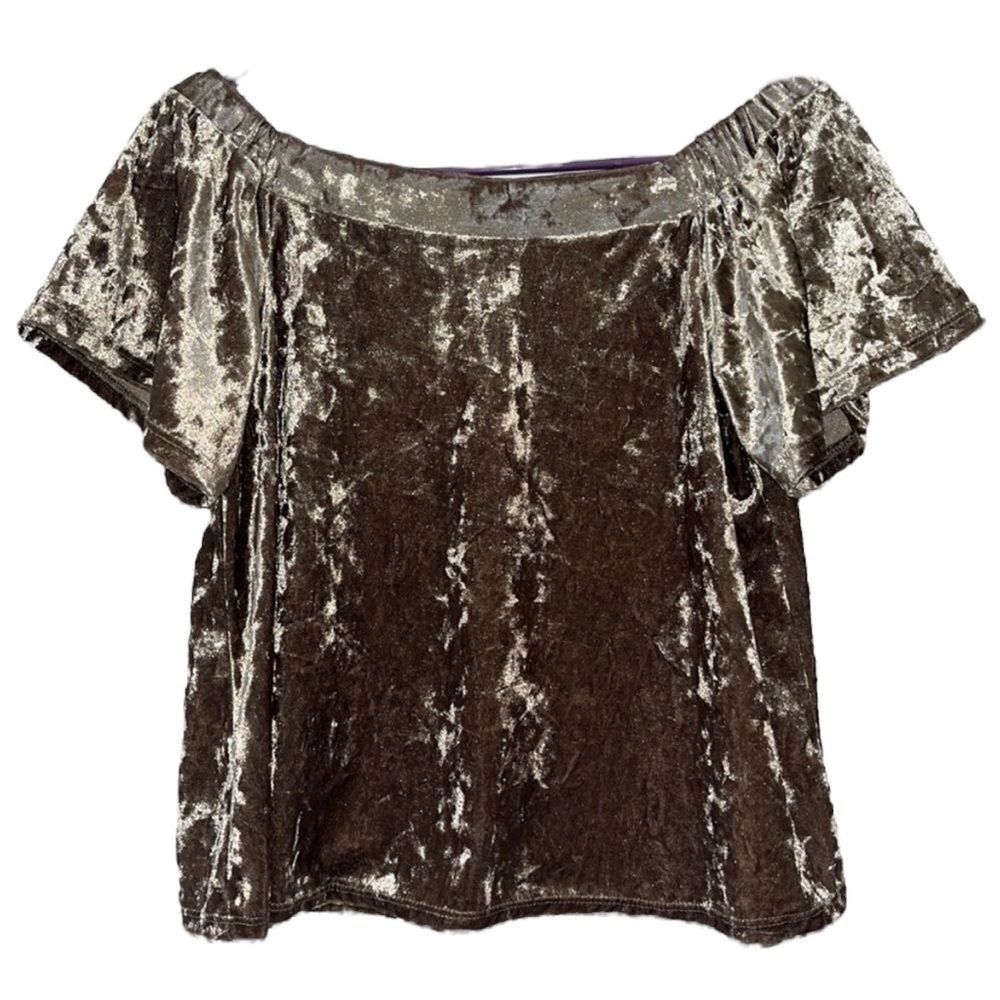 One Clothing Tan Velvet Off The Shoulder Top